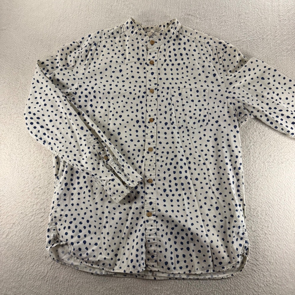 LOGG H&M Casual Shirt Mens Large Blue Dot‎ Regular Fit Button Up Long Sleeve
